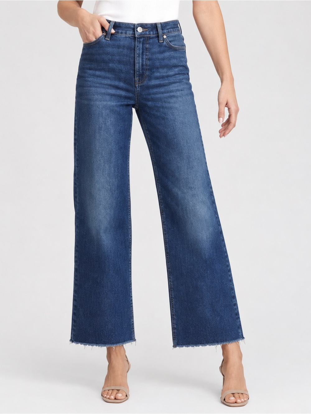 Chicos Wide Leg High Rise Jeans Raw Hem Sz 14